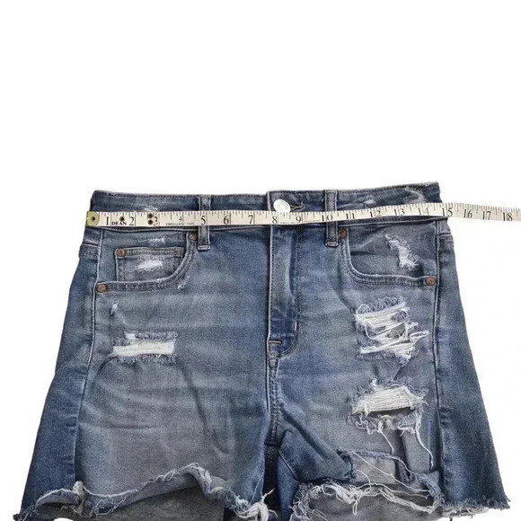 American Eagle Jean Shorts Hi-Rise Shortie Blue Denim Super Stretch Distressed 8 - Picture 8 of 10